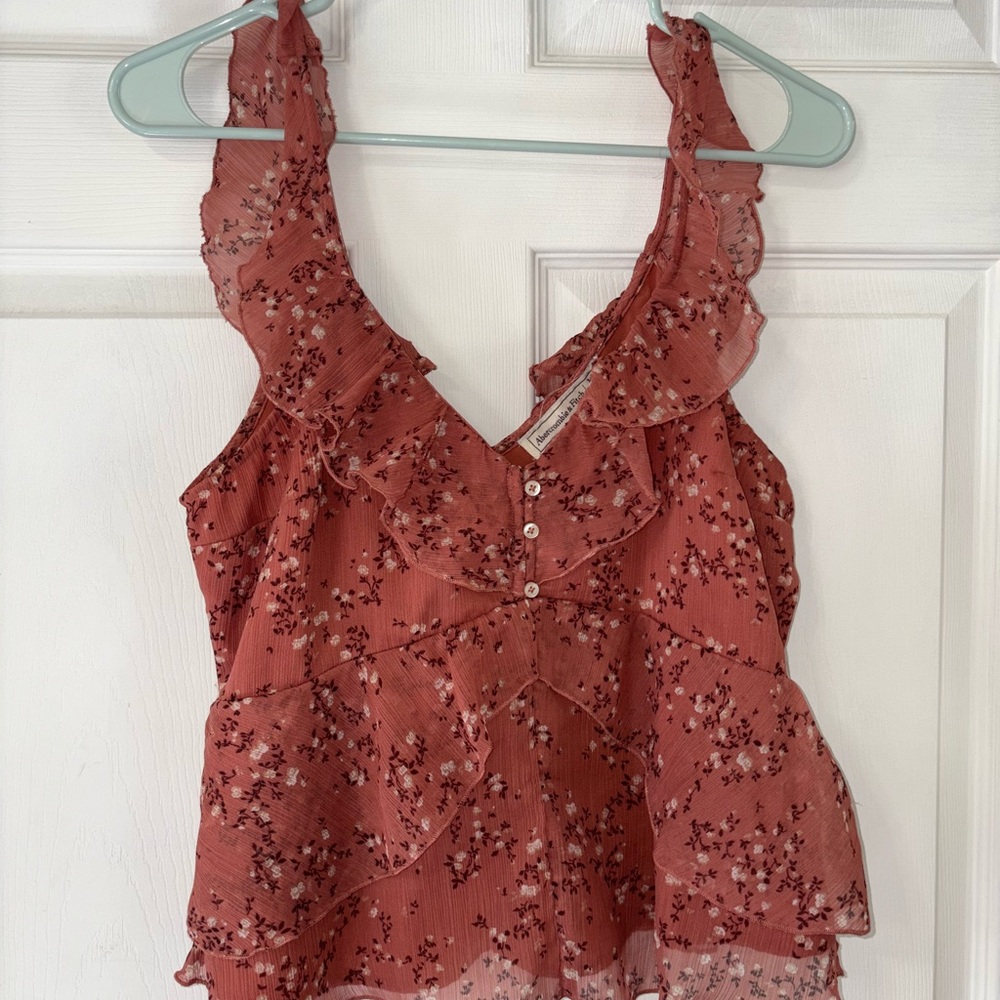 Abercrombie & Fitch Floral Ruffle Blouse - Rust